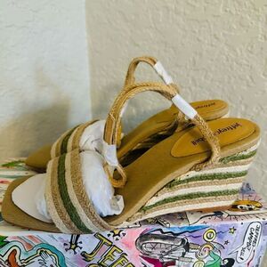 Jeffery Campbell‎ Women's Sailboat Wedge Jute Sandals, Tan/Green, Size 9, NWT